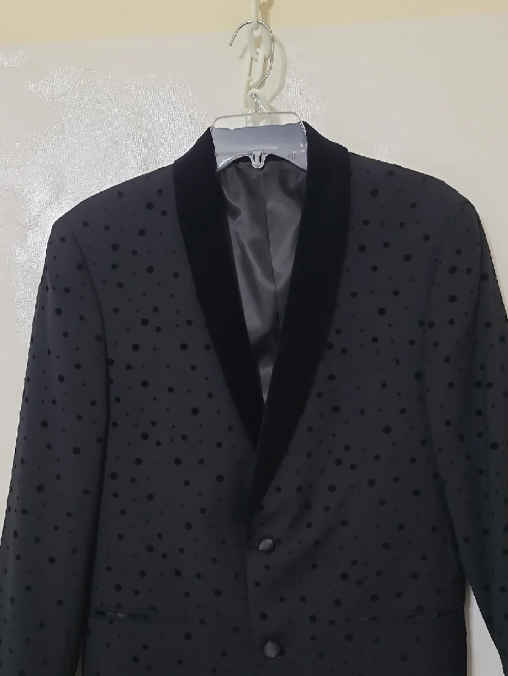 Bar III Men's Slim Fit Black Polka Dot Velvet-Trim‎ 2-Button Blazer Jacket - 38R